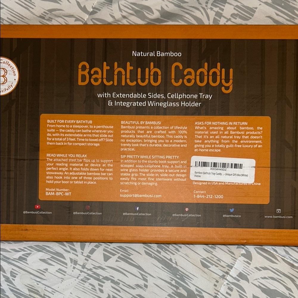 Natural Bamboo Bathtub Caddy - White